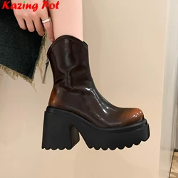 Krazing Pot Cow Split Leather Zipper Retro Super High Modern Boots Casual Thick Bottom Winter Warm Comfort Platform Ankle Boots