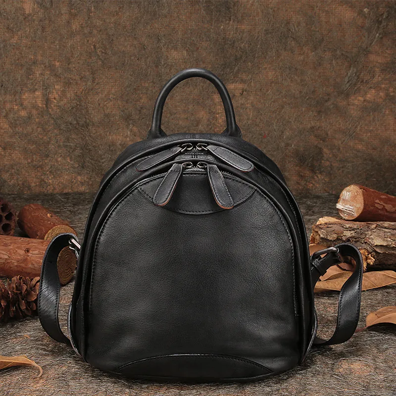 

2020 New Leather Backpack Female Large Capacity School Backpack Casual Bags Niche Handmade Soft Cowhide Leather Retro Women BJYL