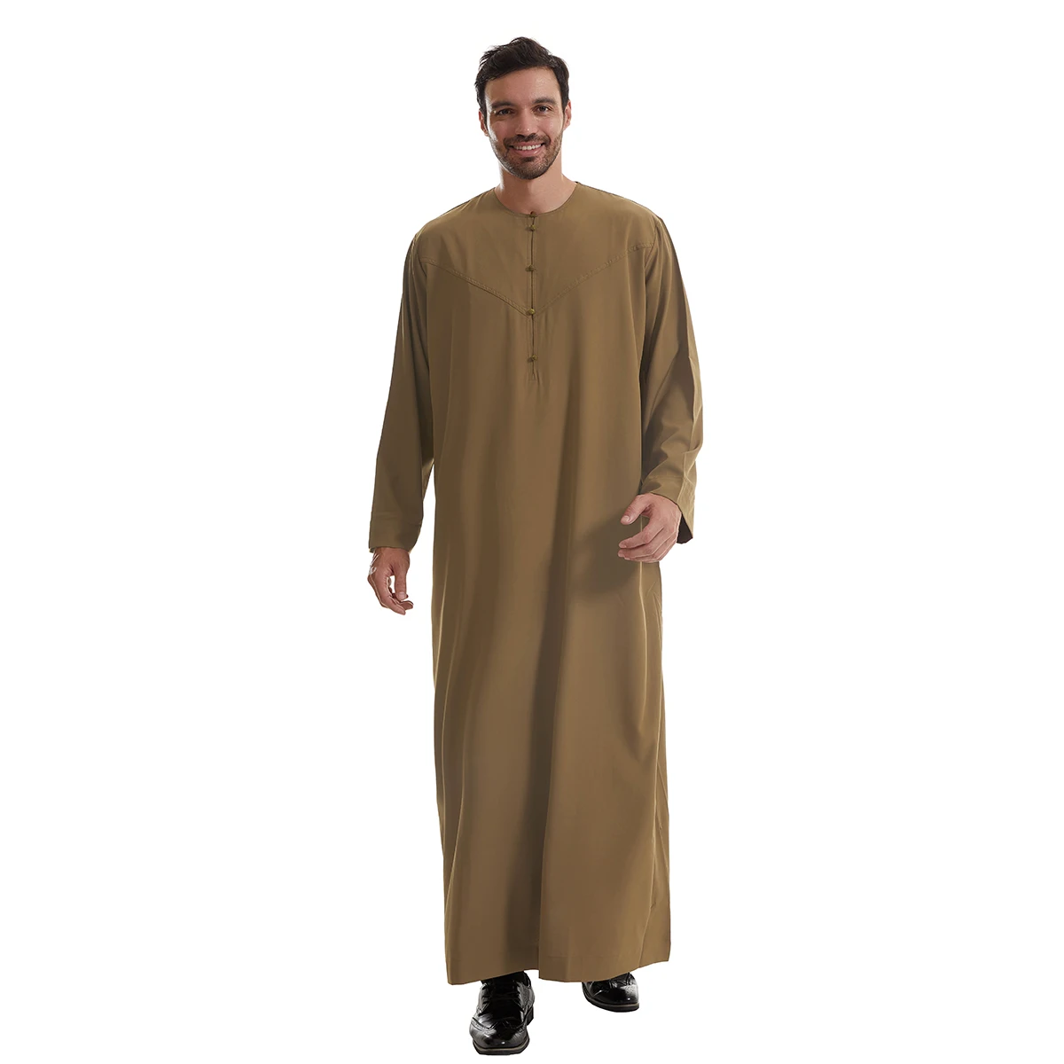 

Men's Muslim Middle East men's long-sleeved solid color robe with buckle solid color robe Ramadan Eid al-Fitr Juba Tobe