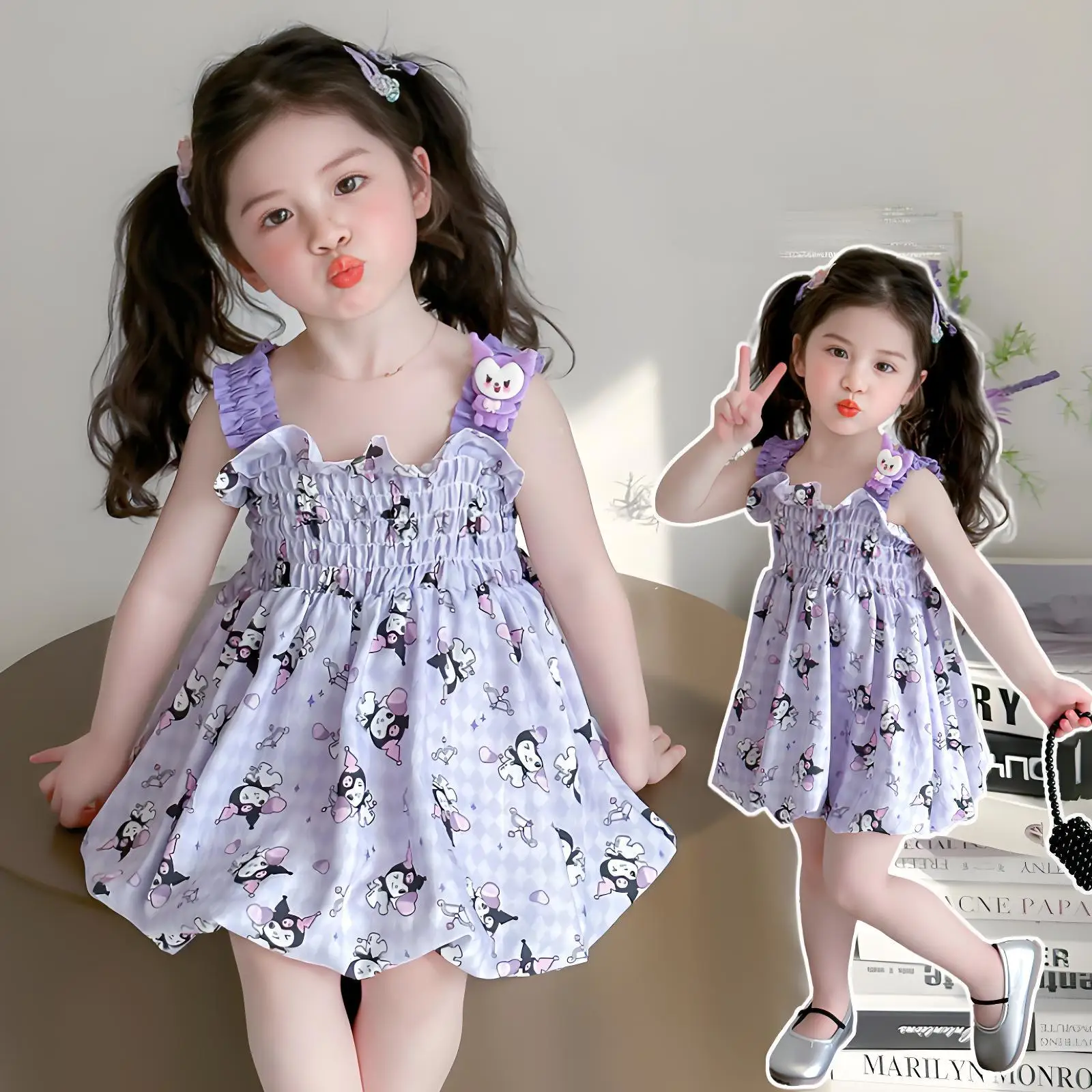 

Girl Kuromi Slip Dress Dress Lolita Sanrio Princess Skirt New Cute Anime Child Flowers Sleeveless Skirt Summer Slip Dress Gift