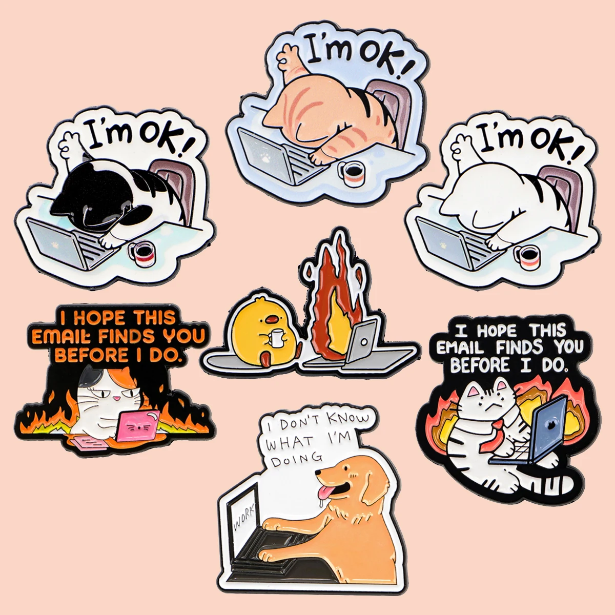 Микс 3/5 шт./компл., эмалированная булавка «Я ОК», работающая на огненном коте, броши для лацкана, значок на рюкзак, аксессуары, модные ювелирные изделия, подарки