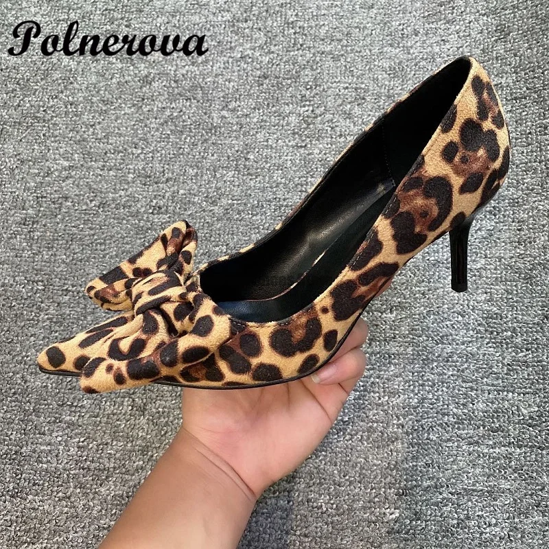 Luipaardprint Strik Hoge Hak Pumps Herfst Damesschoenen Puntige Teen Pumps Luxe Feestjurk Schoenen Merk Dameshakken Nieuw In