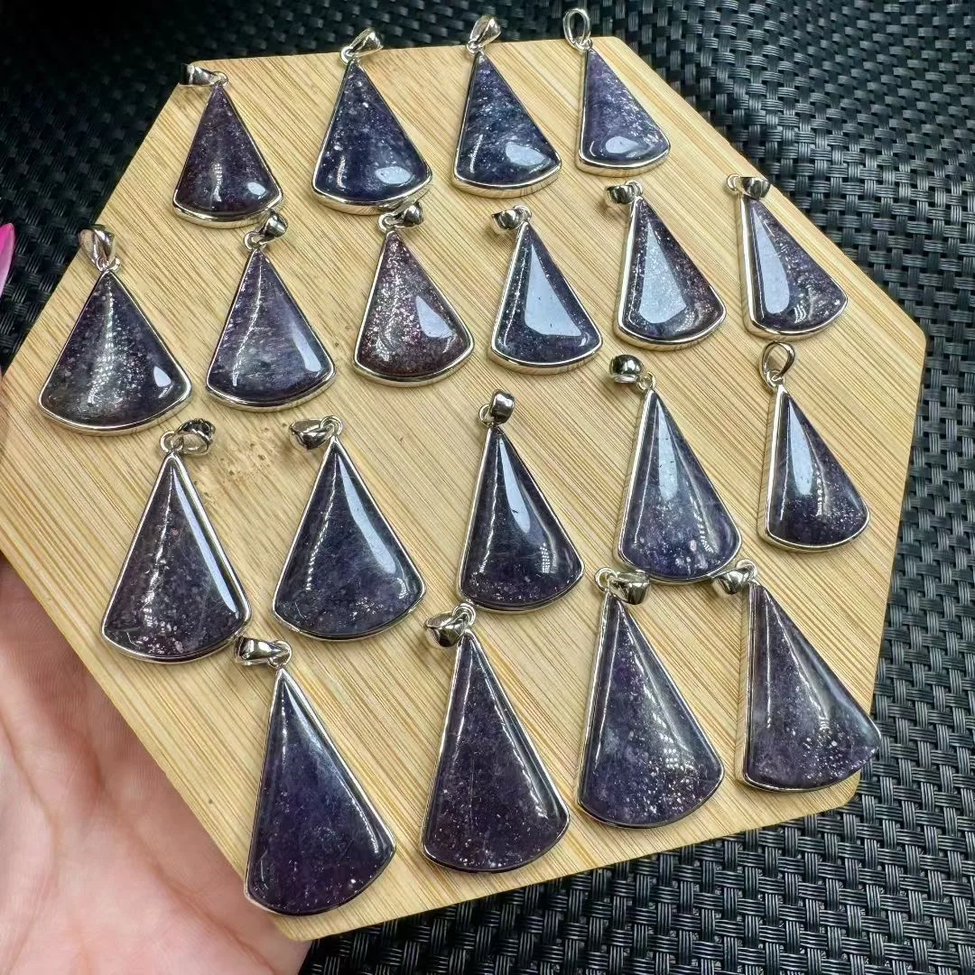 1 Pc Fengbaowu Natural Cordierite Iolite Pendant Fan-shaped 925 Sterling Silver Reiki Healing Stone Fashion Jewelry Gift Women