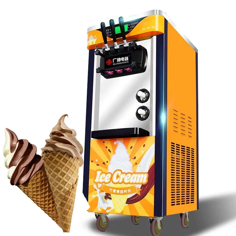 

110V 220V Commercial Soft Ice Cream Machine With Compressor 18L/H 3 Flavors Electric Vertical Automatic Ice Cream Maker 2100W