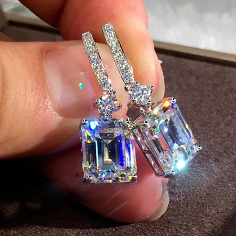 

Luxury Fashion Silver Color Inlaid Zircon Stones Drop Earrings for Women Wedding Bridal Engagement Earring Jewelry Gift