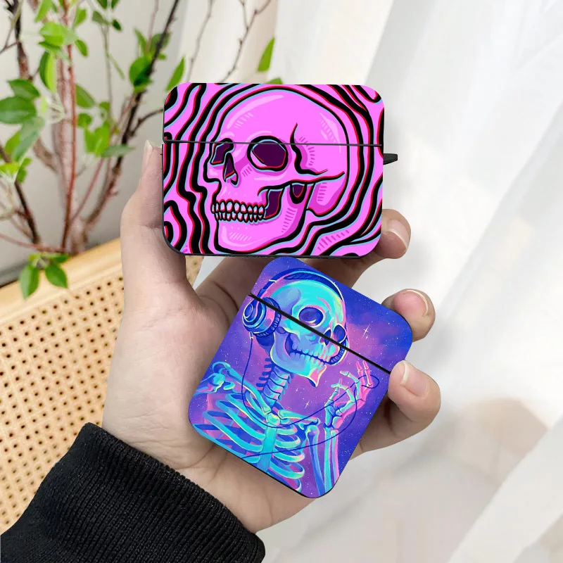 Fashion Colorful Skull AirPods Case Black Wireless Bluetooth Earphone Case for Apple Airpods 1 2 3 Pro 2 Protective Case