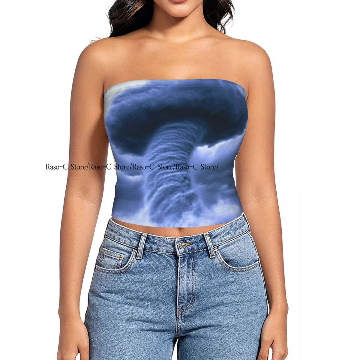 Women's strapless halter top Powerful Tornado Emerges summer sexy short-sleeved top