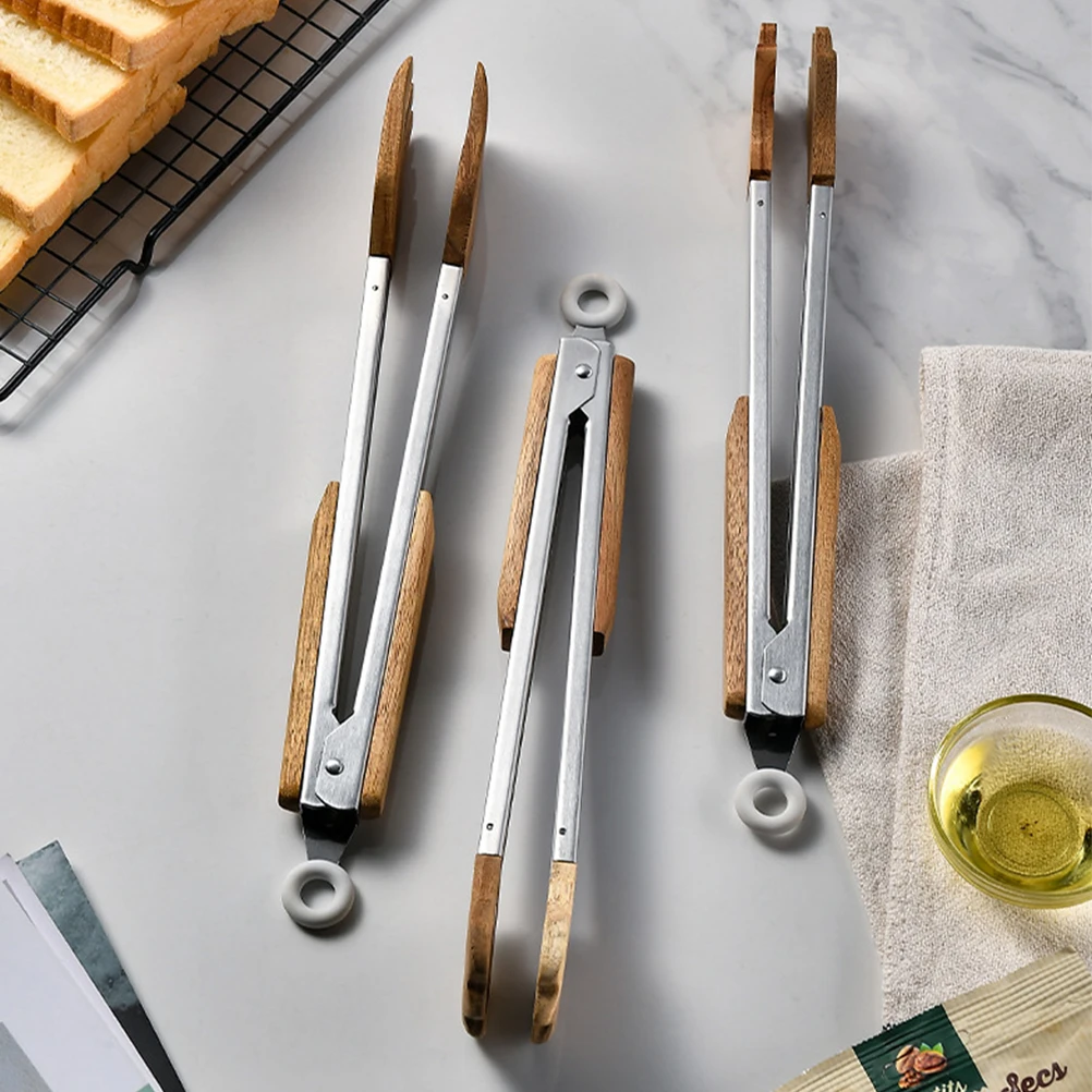 

Food Tongs 9 Inch Heat Resistant Non-Slip Kitchen Tongs with Wooden Handle for Bbq Cooking Camping Buffet Serving