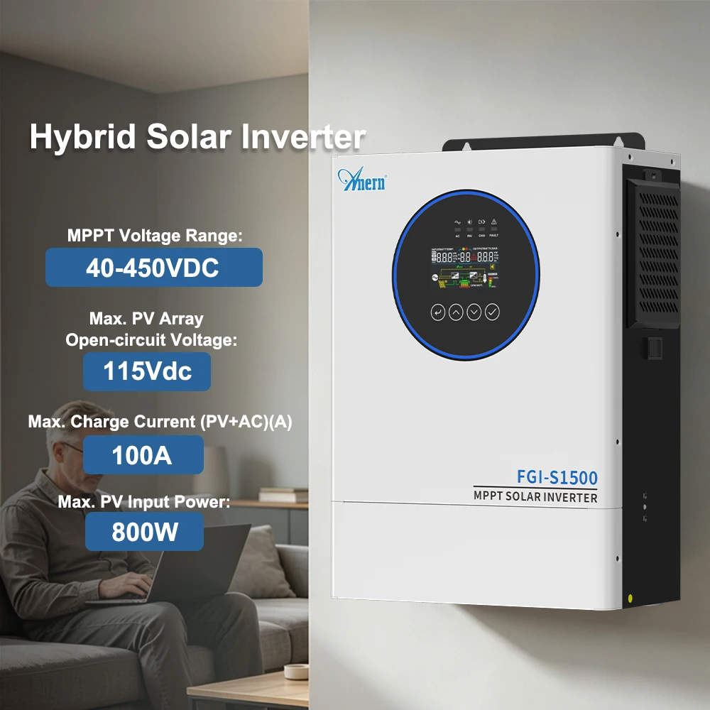 Hybrid Solar Inverter 2.5KW 1.5KW 12V 220V Pure Sine Wave Hybrid Inverter MPPT 80A Solar Charge Controller Off-grid Inverter image 2