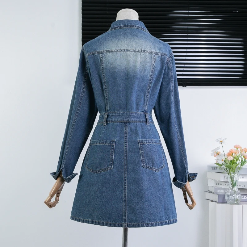 Abiti camicia di jeans oversize 3XL Donna Autunno Inverno Abiti corti di jeans da donna a vita alta vintage europei a vita alta Mini