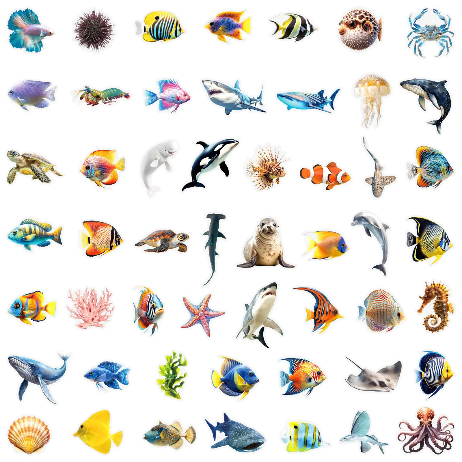 50/100Pcs Underwater World Marine Animal PET Clear Waterproof Stickers for Wall Book Scrapbook Stationery Box Phone Laptop Decal