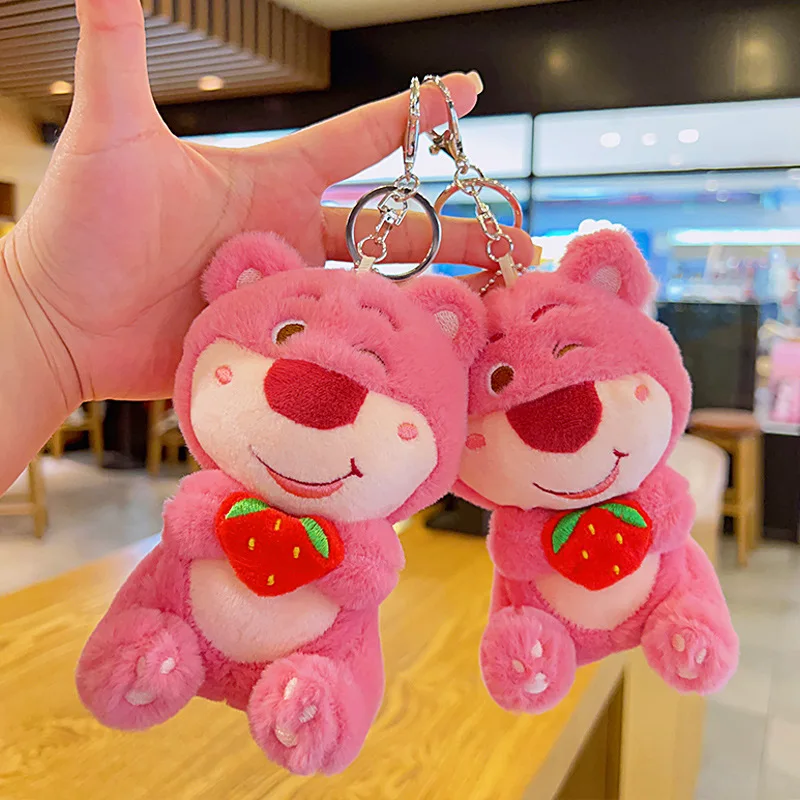 

Cute PlushStrawberry Bear Doll Trendy Couple Bag Pendant Lovely Backpack Decor Creative Gift Fashion Keychain Wholesale Hot Sale