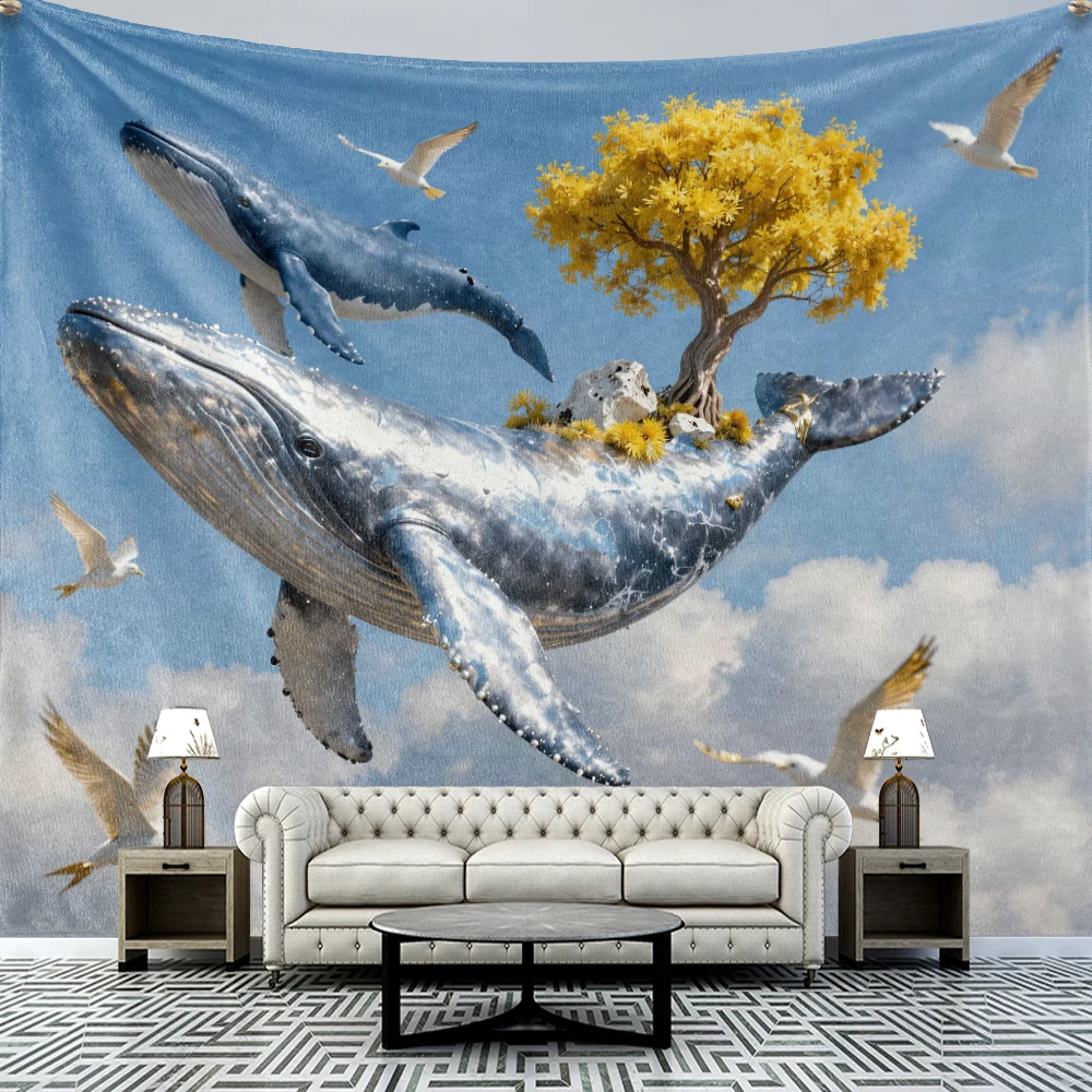 Stone wall rhinoceros tapestry 2D printing machine wash suitable for bedroom, study, living room wall decoration
