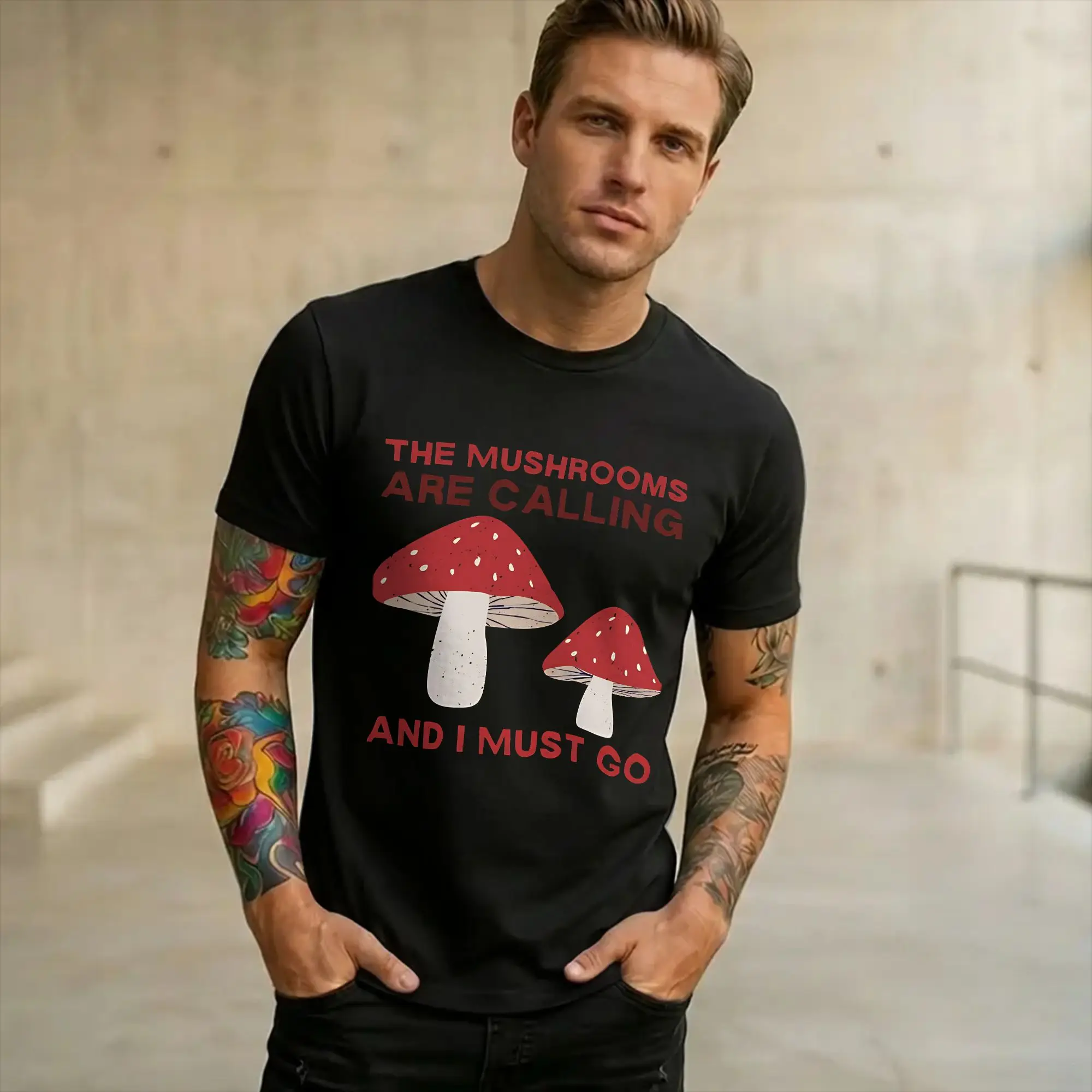 Men Women Graphic Printing Mushrooms Are Calling T Shirt Tee Pure Cotton  T-shirts Clothing