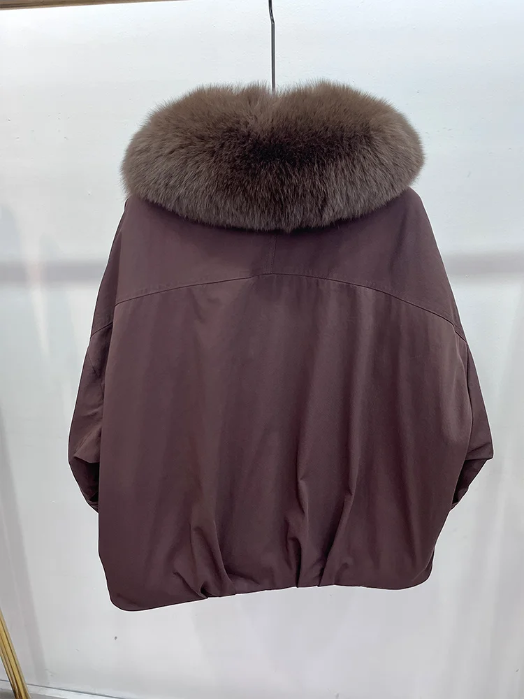 2025 패션 신상 겨울 여성 파카 구스 다운 재킷 천연 리얼 폭스 퍼 칼라 두꺼운 따뜻한 럭셔리 루즈 코트