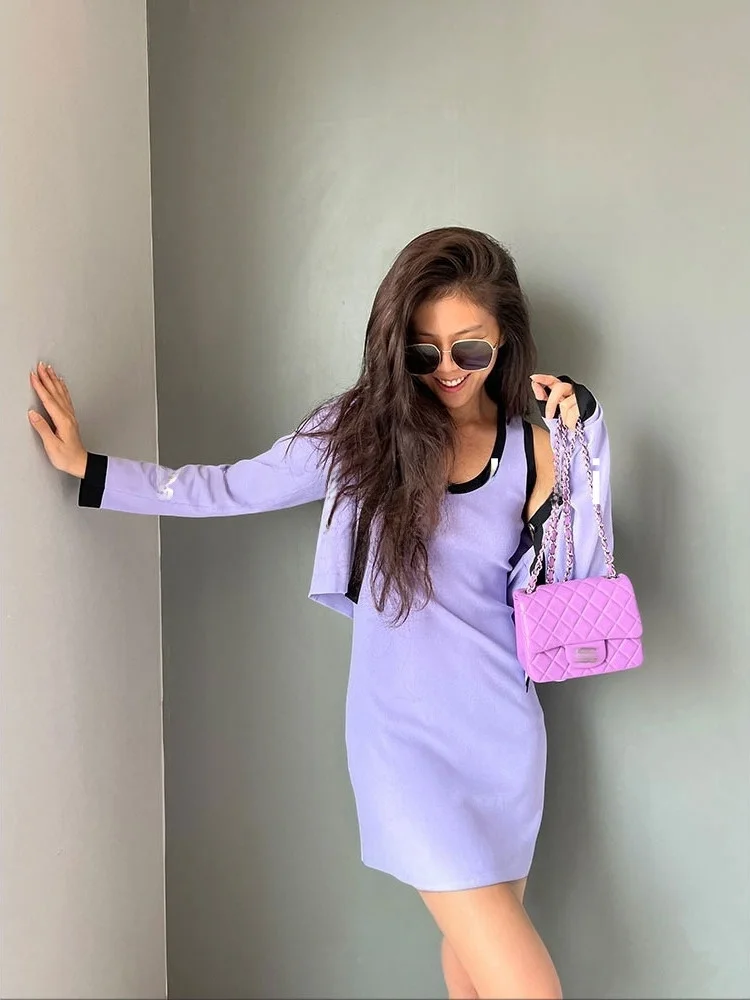 

Blanini Color Blo Knitted Cardigan Dr Casual Sle round Ne Two Piece Set Spring Autumn Winter for Adult Women
