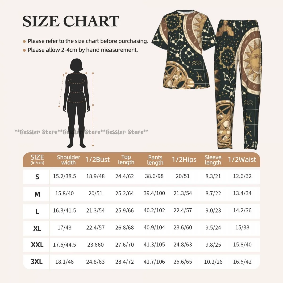 Women's Comfort Pajamas Women's Vintage Sun Moon Stars Short Sleeve Set Sleepwear view 6