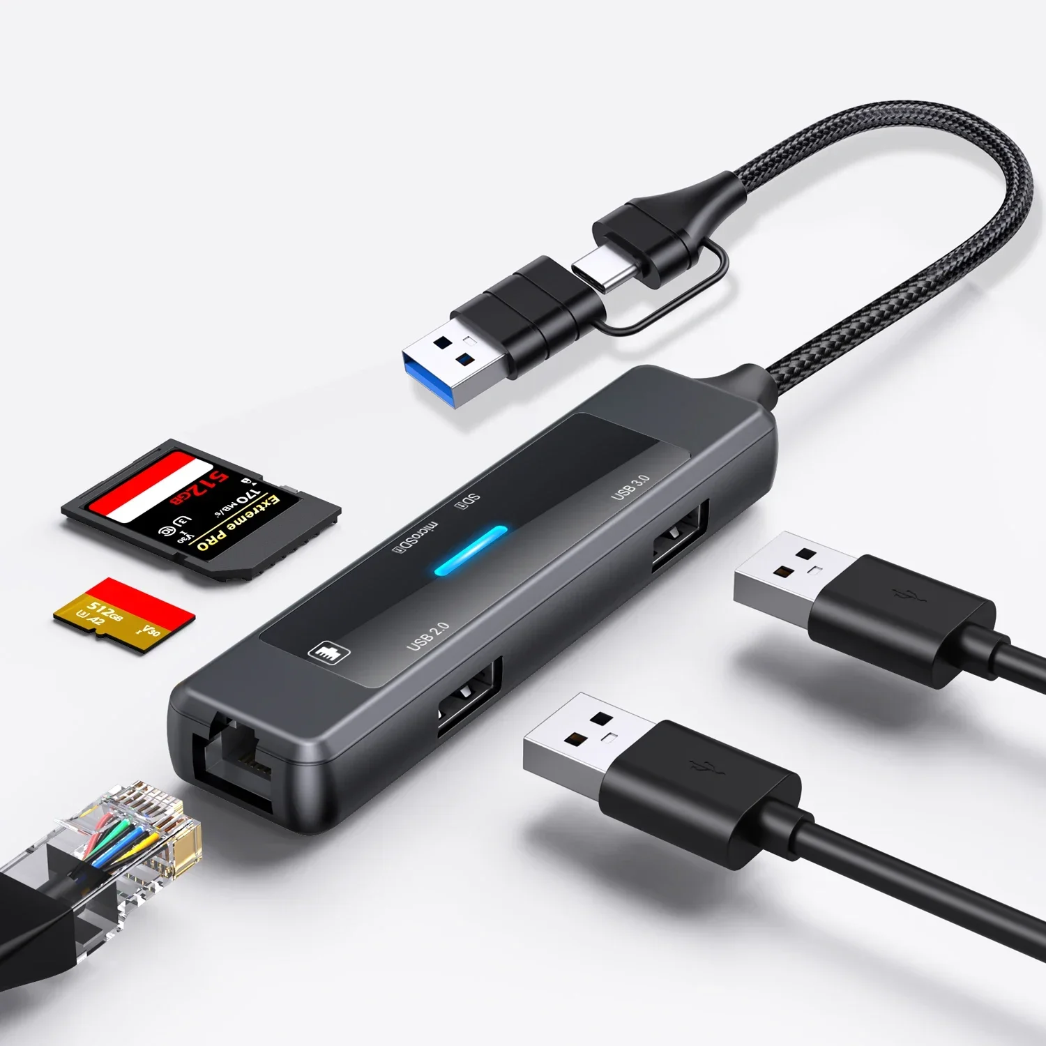 

USB-разветвитель для ноутбука, ультратонкий блок для быстрой зарядки, Тип C, высокоскоростной USB-удлинитель для передачи данных, универсальный 5-портовый