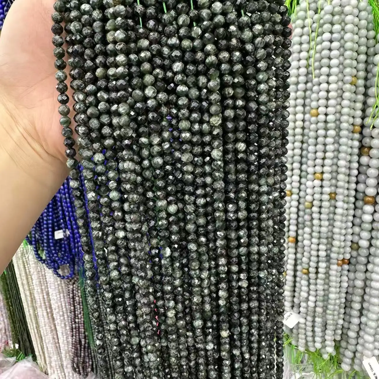 AAA Natural Green Seraphinite Gemstone 5mm Facted Round Loose Beads DIY Bracelet Necklace Women Fashion Elegant Trendy Jewelry