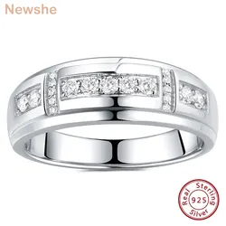 Newshe Full Moissanite Men's Wedding Band 925 Sterling Silver Promise Rings for Him Round Cut Engagement Eternity Ring