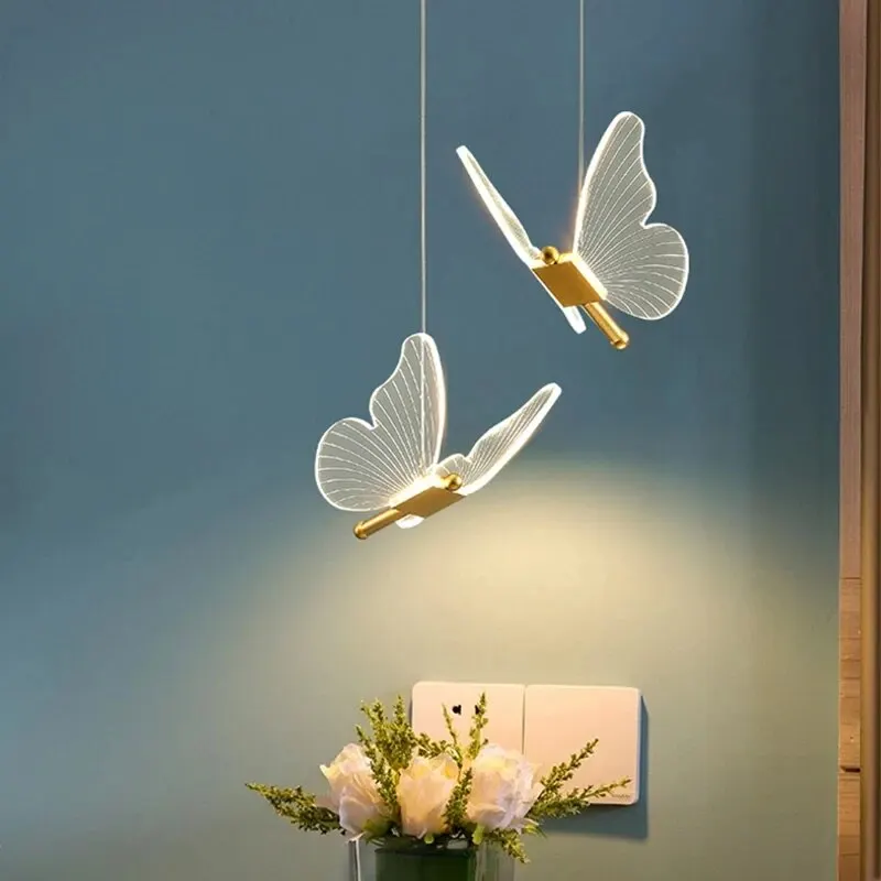 Nordic Butterfly Led Pendant Lamp Bedside Staircase Bedroom Hanging Lamps For Ceiling Art Indoor Lighting Light Fixture