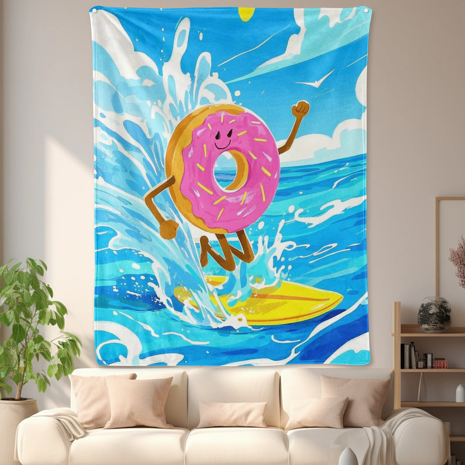 Stylish Donut Wave Skateboard Blue Sky White Cloud Blanket For A Fresh And Relaxing Vibe In Your Home Or Outdoor Activities