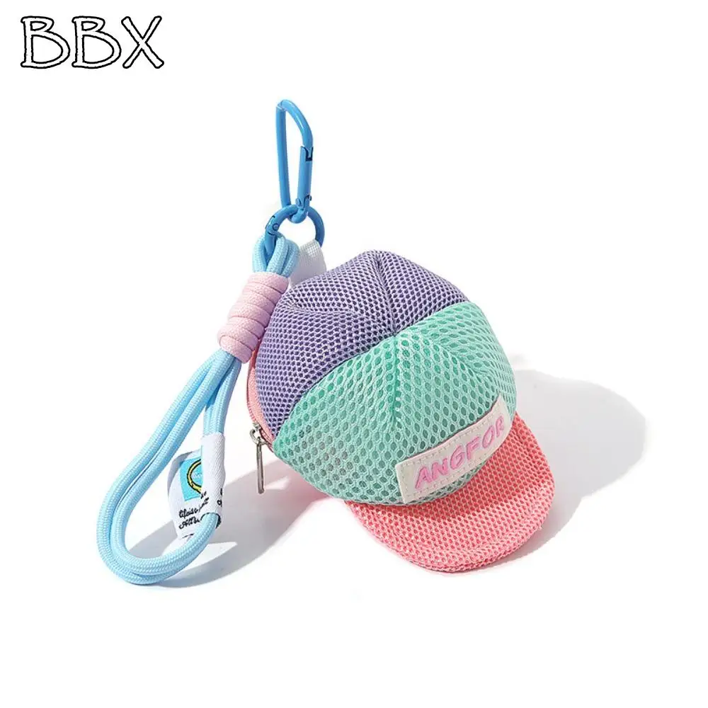 

Keychain Hat Shape Coin Purse Decorative with Handle Rope Portable Wallet Bag Zipper Closure Cartoon Creative Hat Mesh Pouch