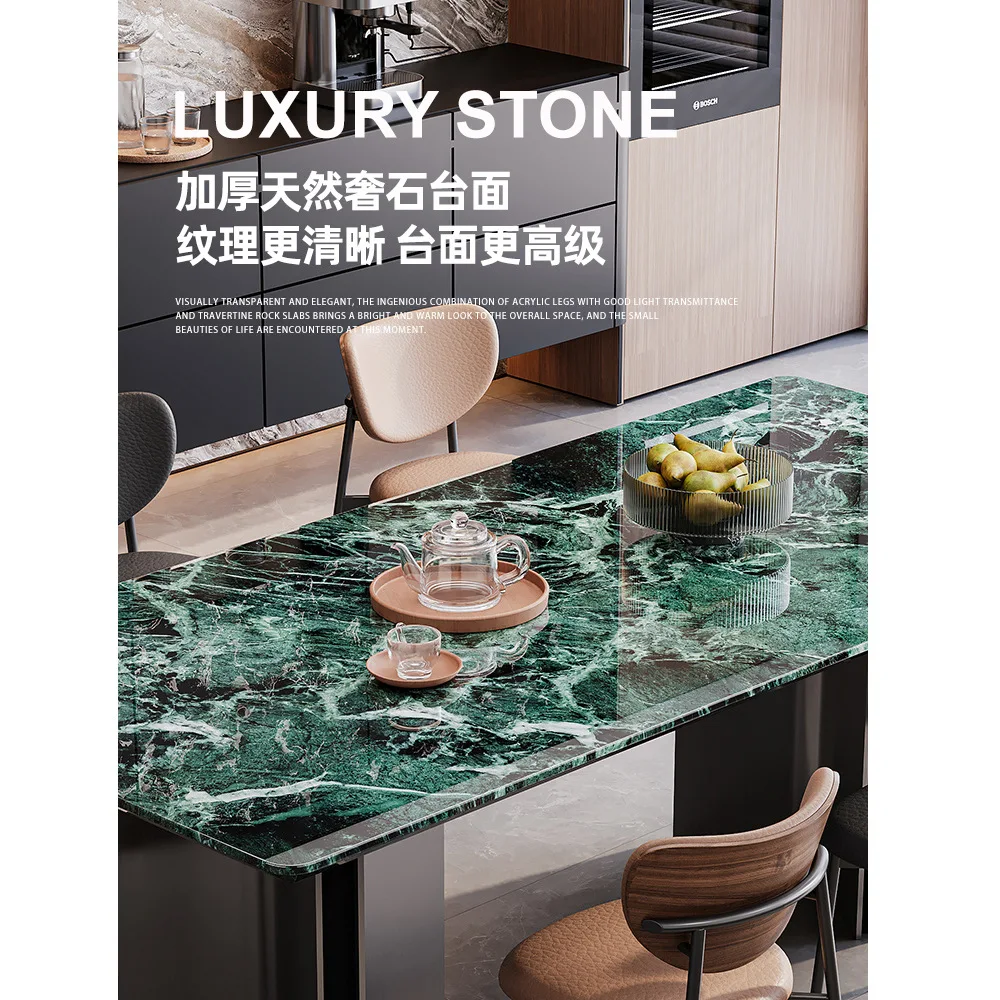 Pula green natural luxury stone dining table Italian light luxury high-end villa high-end marble long table