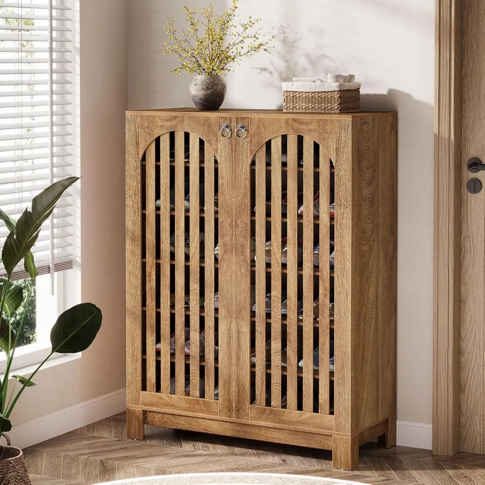 منظم تخزين الأحذية قابل للتعديل مكون من 6 طبقات مع أبواب مريحة لغرفة المعيشة، رف حديث موفر للمساحة