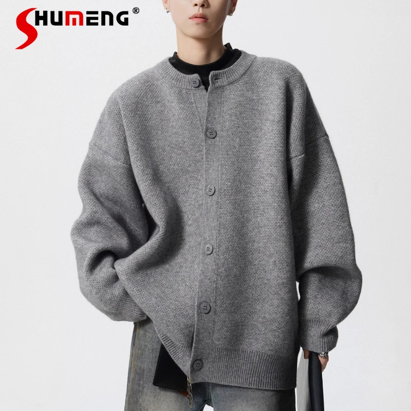 

Мужской и женский кардиган высокого класса в стиле ретро, осень-зима 2021, свитер с бейсбольным воротником, свободные удобные универсальные вязаные свитера для пар