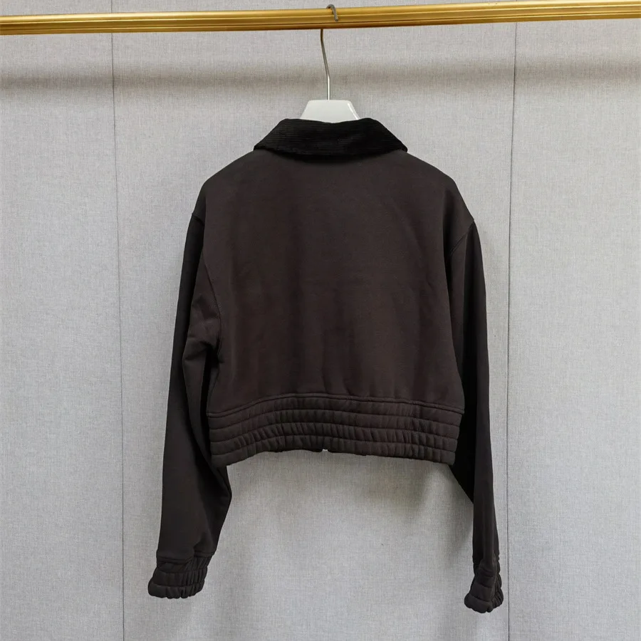 프렌치 레트로 코듀로이 재킷 여성용 2025 가을 숏 웨이스트 슬림 핏 플리스 후디 코트