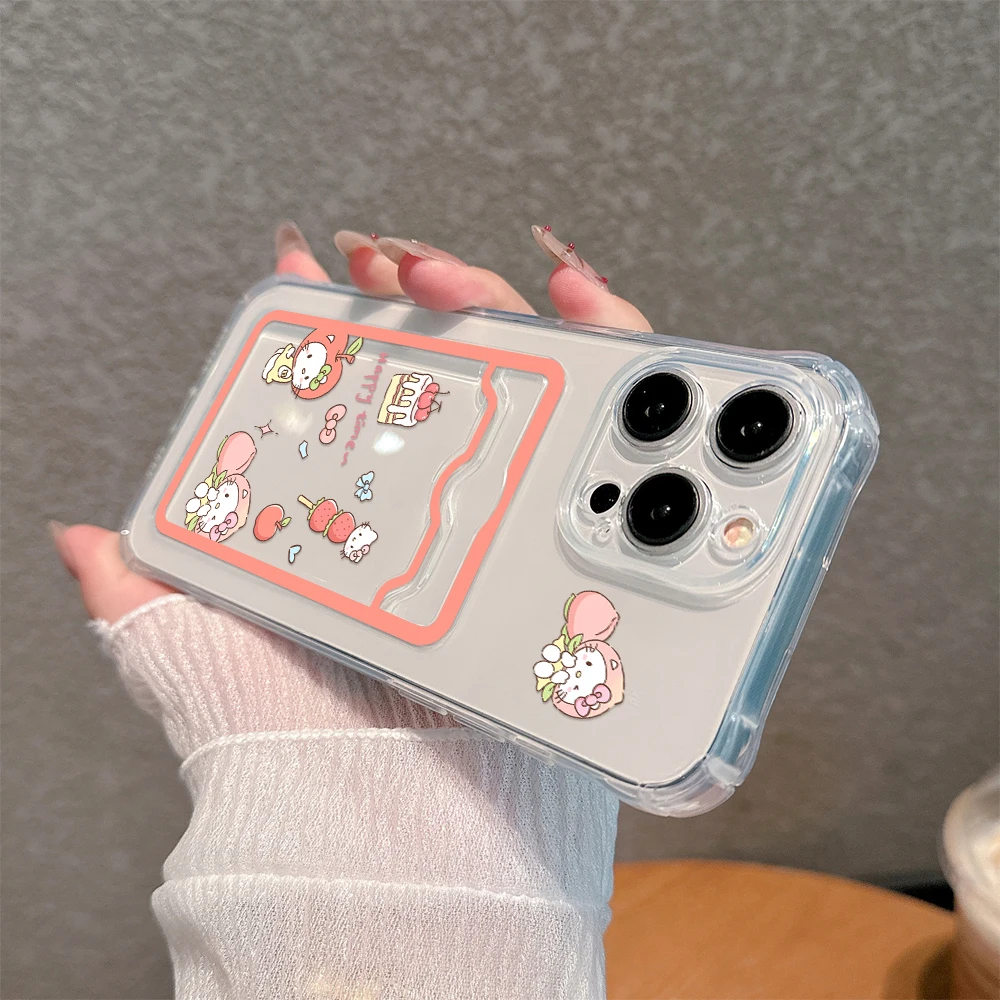 Cute cinnamoroll hello kitty Card Hold Case For iPhone 15 14 13 12 11 Mini Pro Max X XR XSMax 6 7 8 Plus Anti-fall Clear Cover