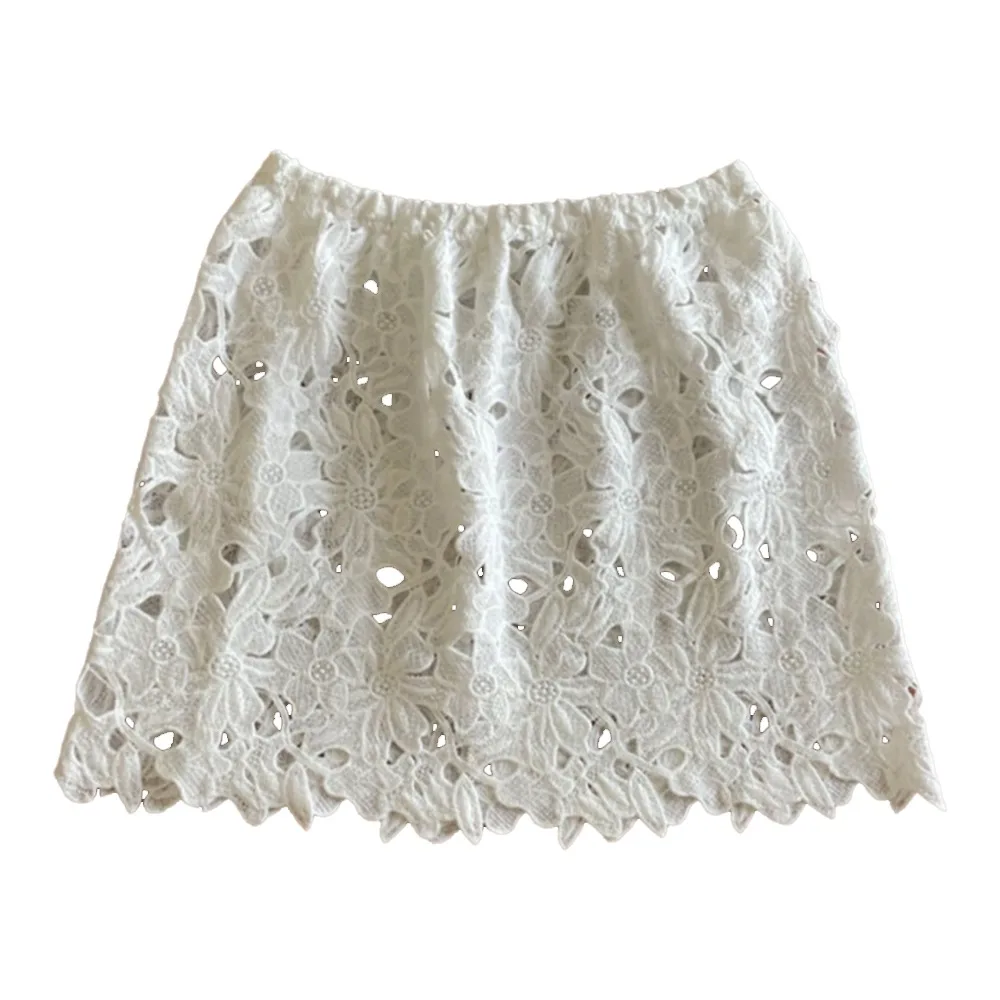 

Модная мини-юбка с вышивкой и кружевом в стиле Харадзюку, повседневная, с вырезами, в стиле Y2K, уличная мода, многослойная, с джинсовыми вставками