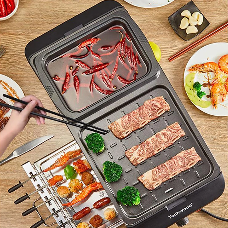 Household Electric Grill Hot Pot Barbecue Grill Machine Household Elecitrc BBQ Furnace Griddle with Hot pot Cooker