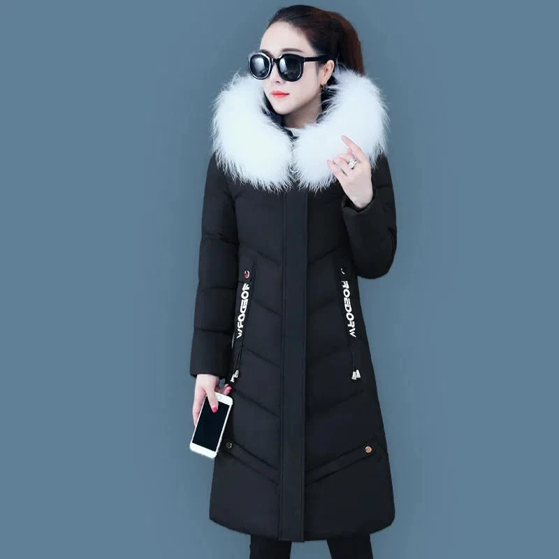 

White Duck Down Coat Womens Large Size Long Hooded Fox Fur Collar Down Jacket Female 2024 Winter Korean Slim Parkas Outerwear