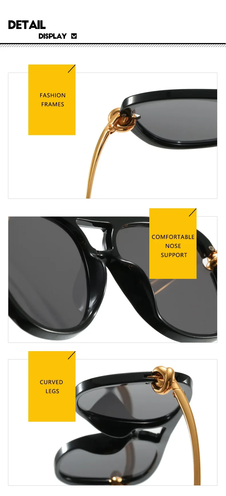 Vintage Knoten Bein Oversize Quadratische Cat Eye Sonnenbrille für Frauen Neue Mode Legierung Schwarz Gradienten Sonnenbrille Damen Elegante Shades – Detail 13