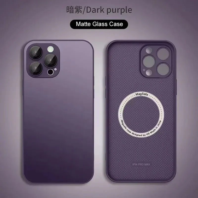 

For Magesafe Magnetic Glass Wireless Charge Case For iPhone 11 12 13 14 15 Pro Max Plus Mini,Silicone Matte Glass iPhone Case