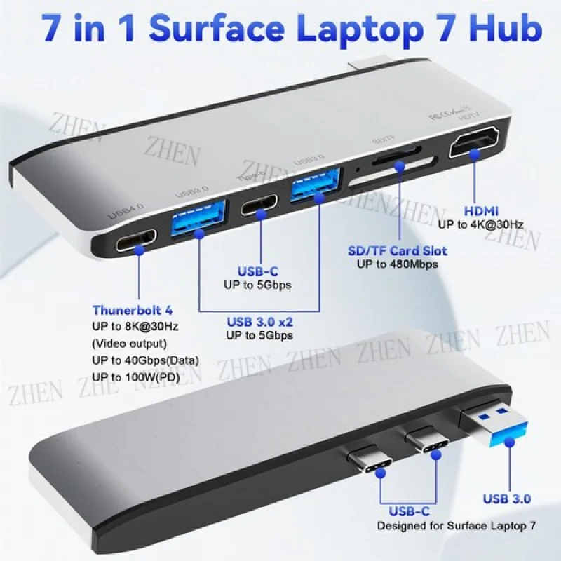 Y for Surface Laptop 7 USB Hub Docking Station, Surface Laptop 2024 Accessories wit...