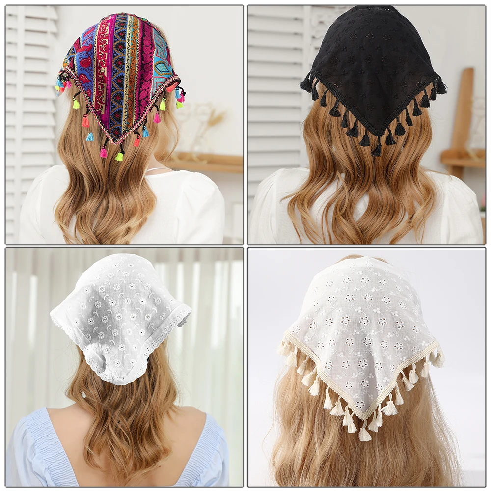 Haimeikang diadema Bohemia para mujer, para el cabello turbante, pañuelo triangular con flecos estampados, accesorios para el cabello