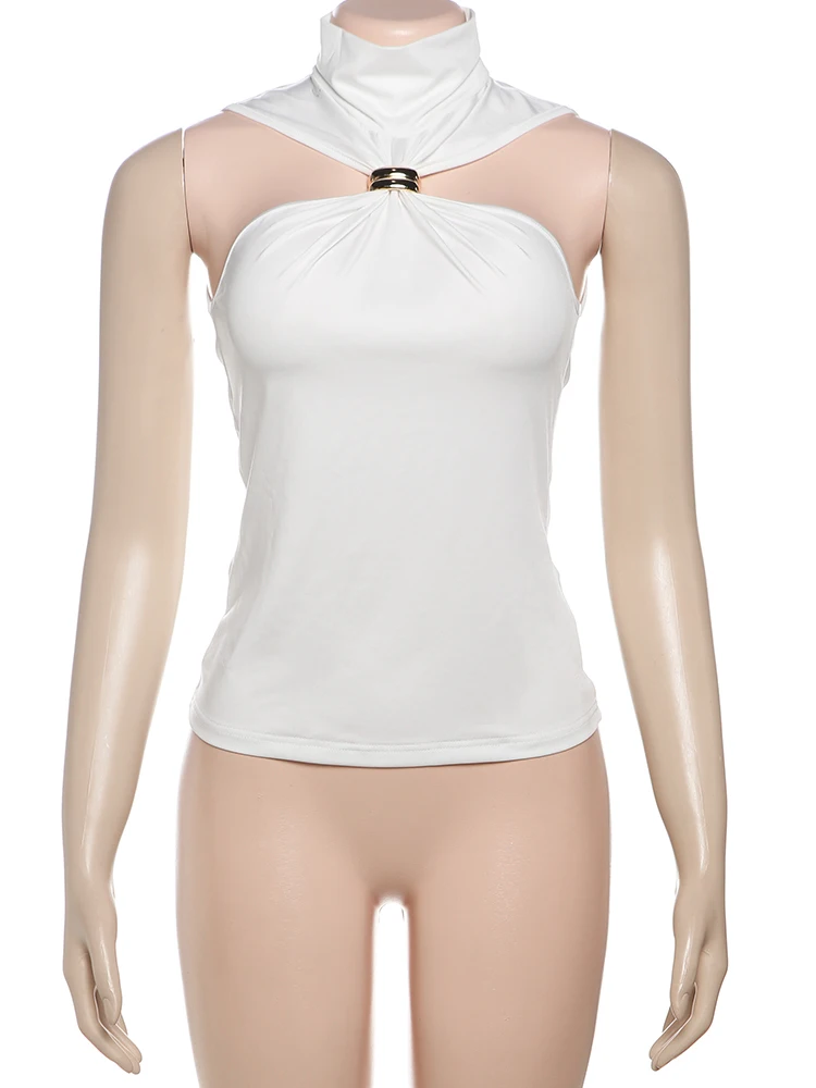 Nibber Casual Metal Knot Tank Tops Women Versatile Summer Solid Pleated Sleeveless Stretch Simple Basic Streetwear Skinny Vest image 6