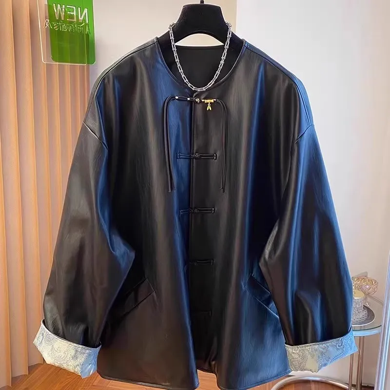 

Свободный крой из искусственной кожи для мужчин, осень-зима, большие размеры 300, сум, новый китайский Sle, высококачественная верхняя одежда для пар