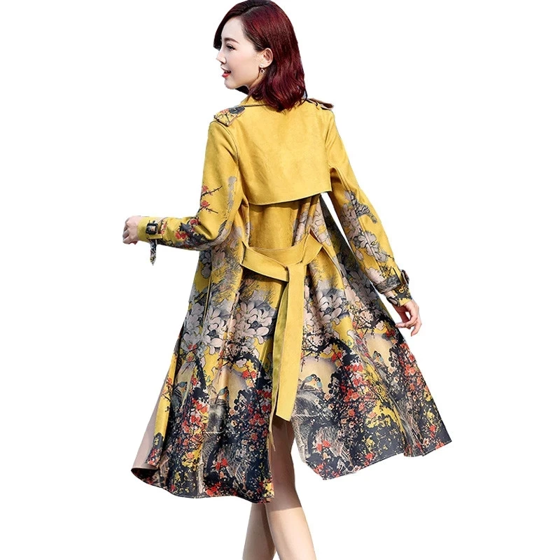 

2023 New Fashion Women Suede Trench Coat Spring Autumn Slim with Belt Windbreaker Female Ladies Outerwear Long Coat Clothes