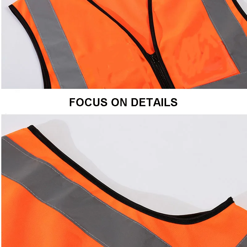 High Visibility Safety Vest with Reflective Strips with Zipper Front, High Visibility and Safety, Breathable Polyester Material