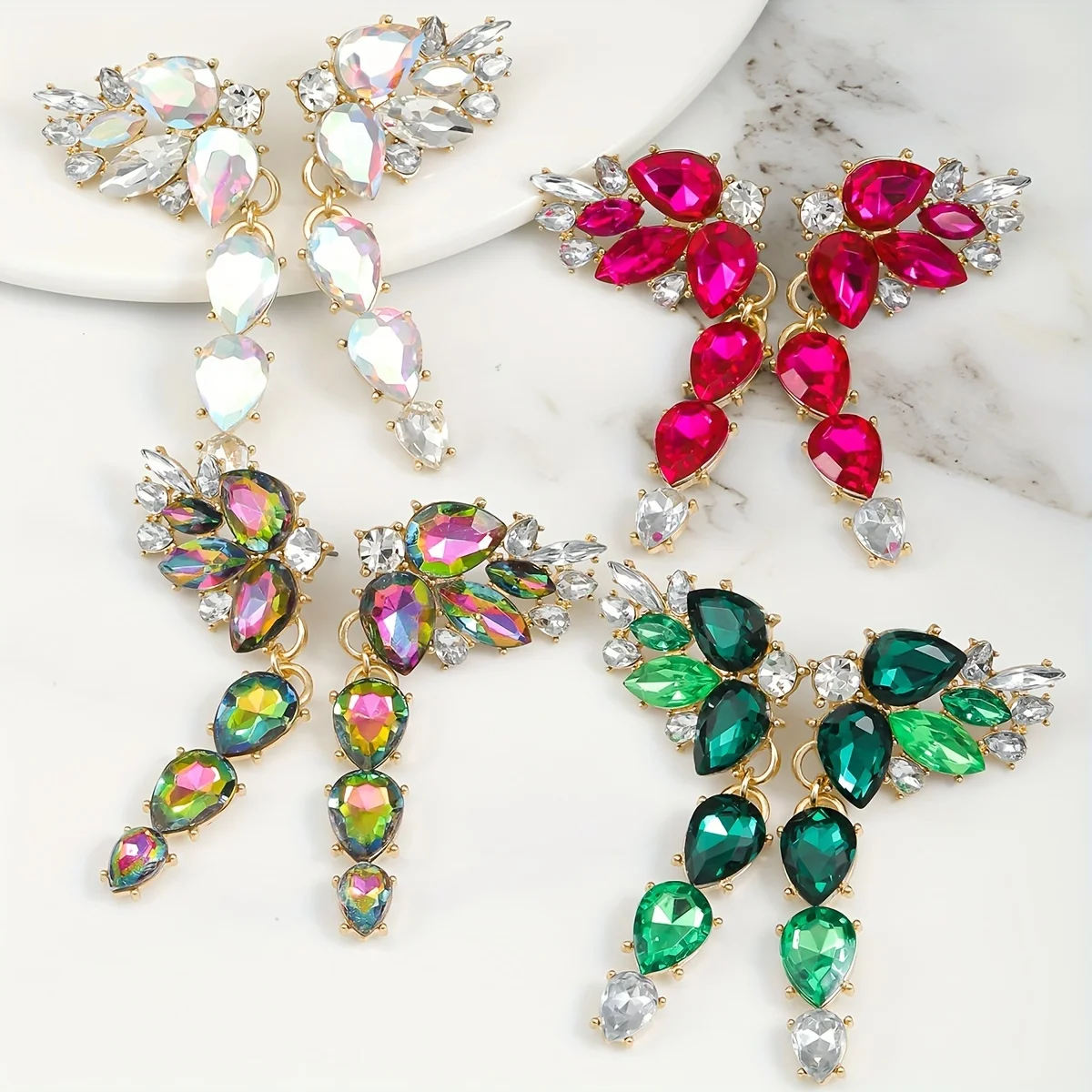 Vedawas Luxurious Colorful Rhinestone Wings Butterfly Earrings,Vintage Elegant Wedding Banquet Women Accessories
