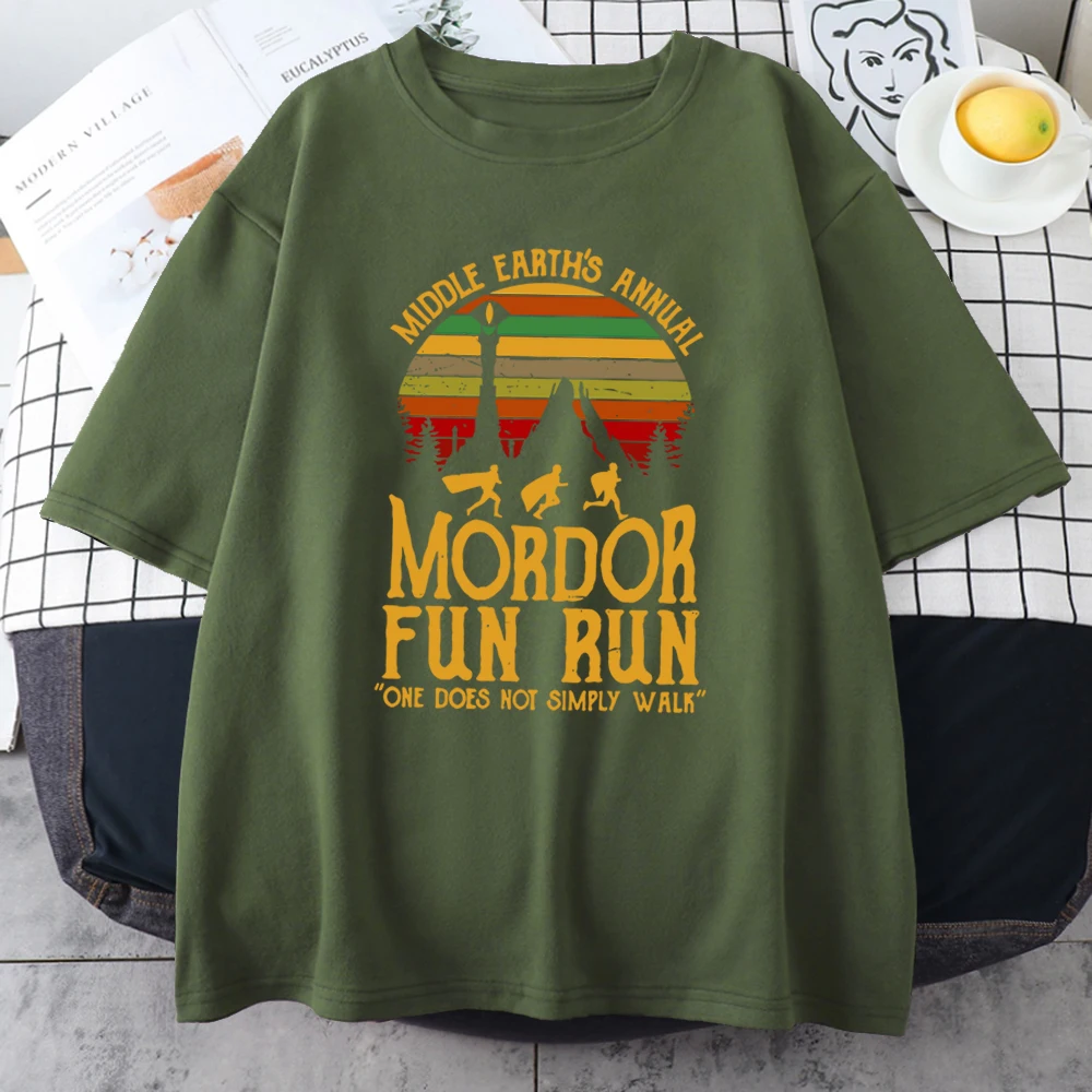 Middle Earth\'s Annual Mordor Fun Run Print Mans T Shirts Crewneck Vintage Breathable Tee Clothing Loose All-math Men Cotton Tops