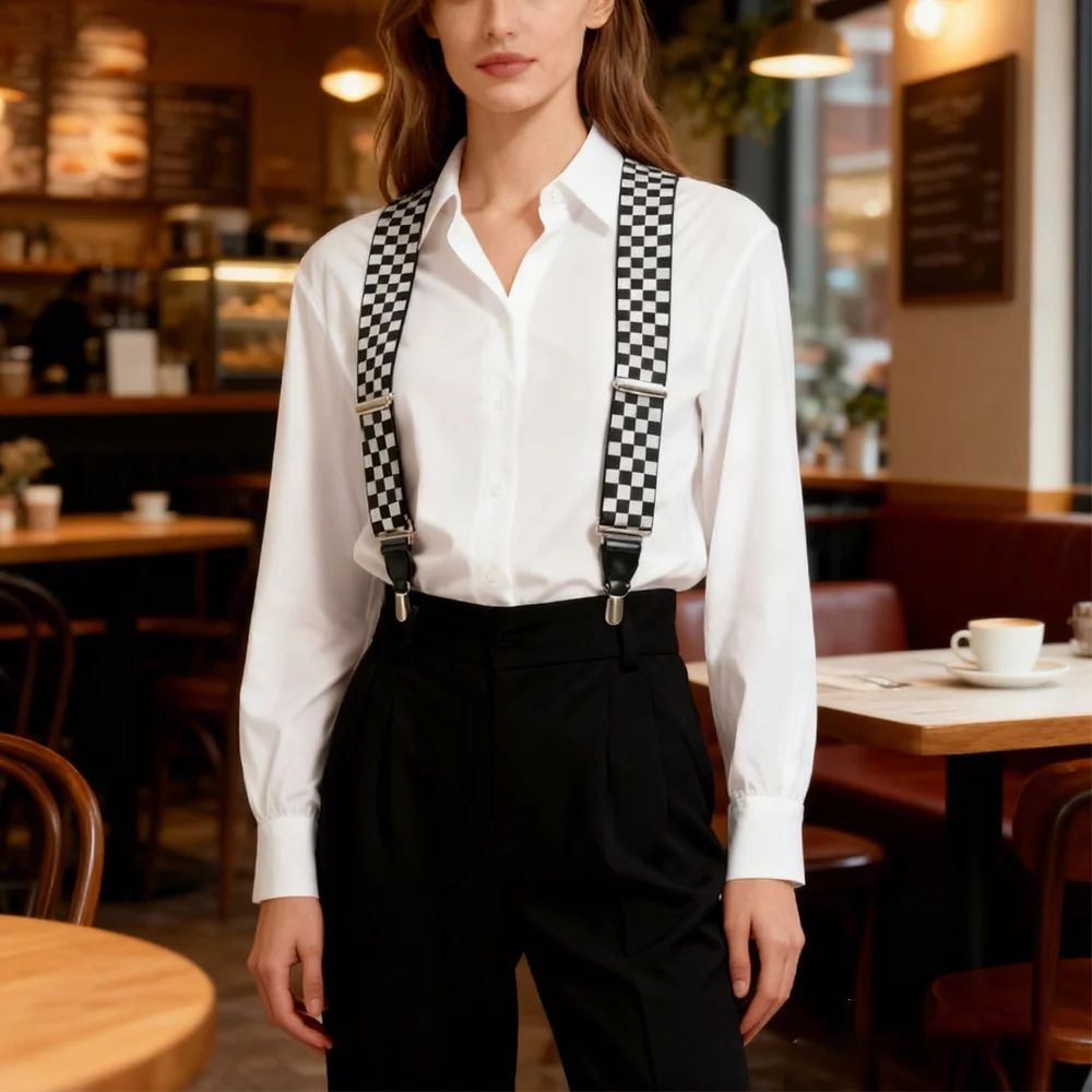 PESENAR كابتن ستايل حمالات مربعة باللونين الأبيض والأسود لإكسسوارات الأزياء التنكرية