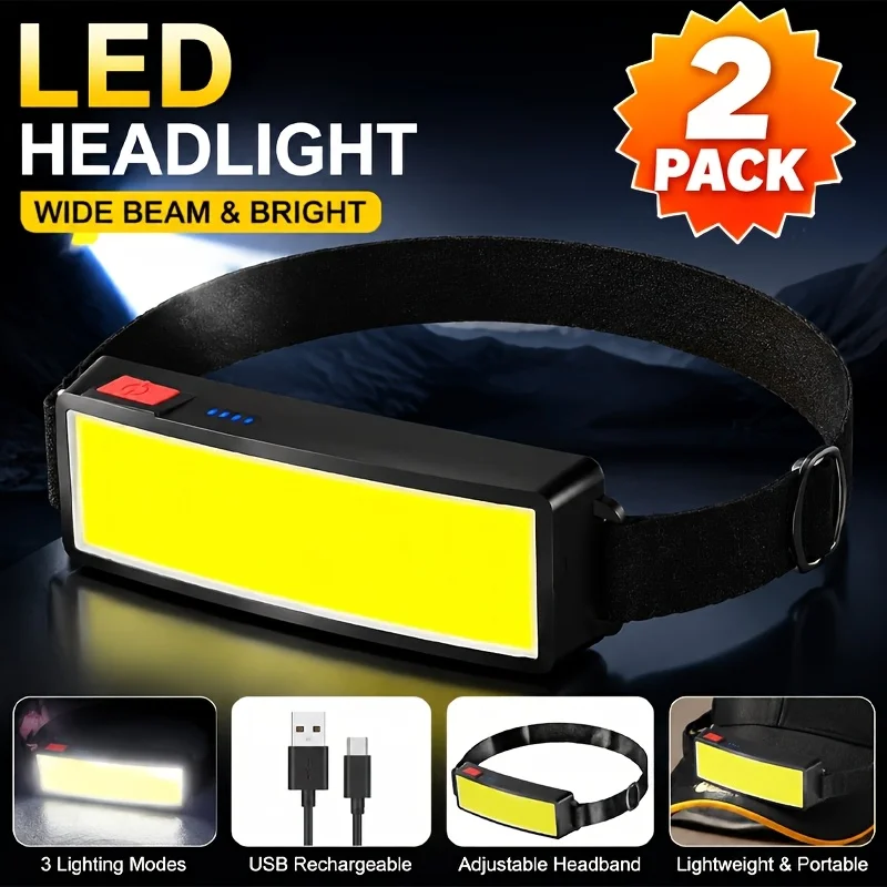 Super Bright COB Work Headlamp Type-C Rechargeable Waterproof Hands Free Head Flashlight Built-in Battery for Repair Workshop