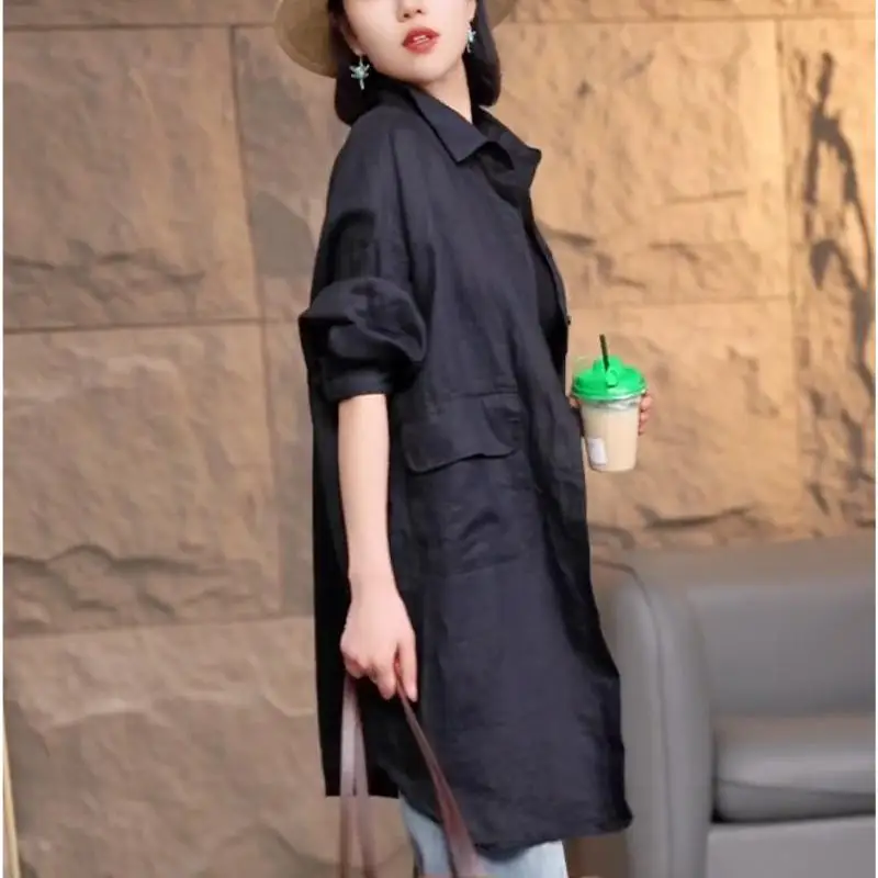 

2025 New Summer Temperament Mid Length Shirt Women Korean Fashion Loose Thin Female Tops Casual Long Womens Blouse