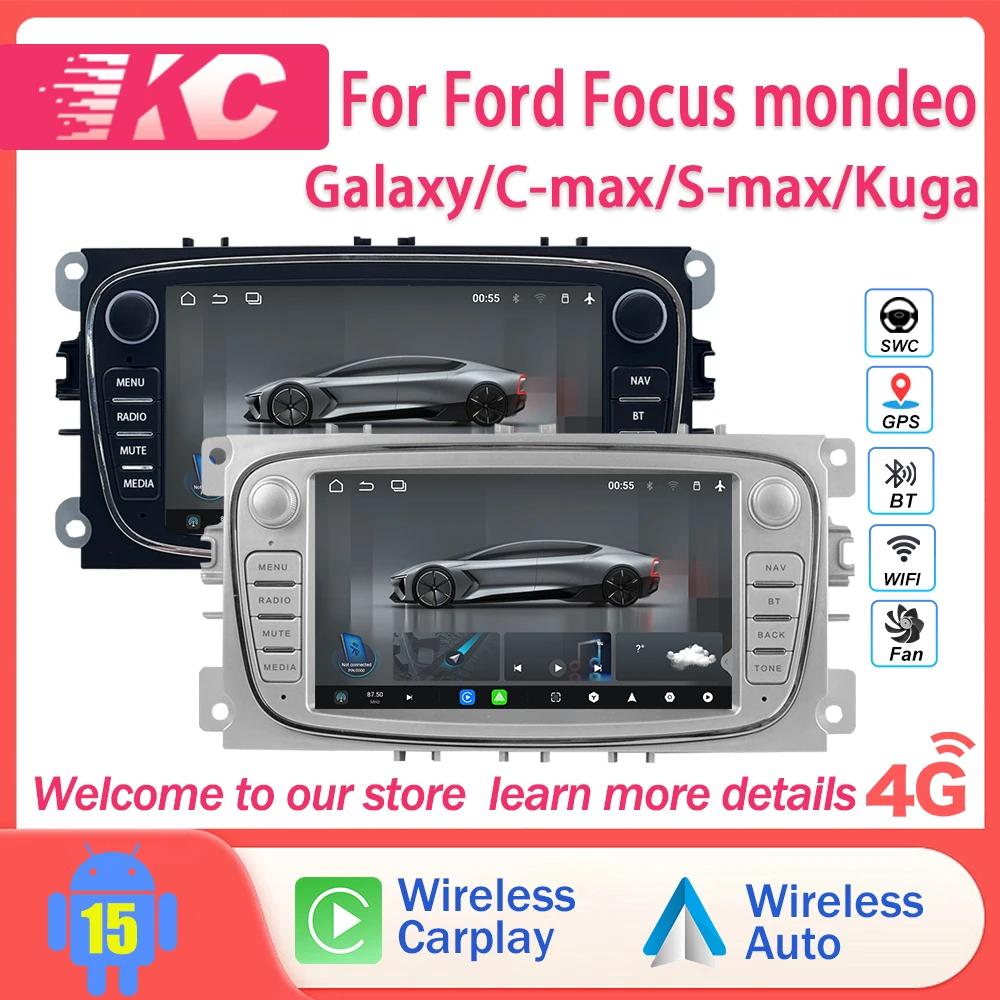 Para Ford Focus, Mondeo, Galaxy/C-Max/S-Max/Kuga, Android Auto, entrada de câmera de ré, tela dividida, navegação e outras funções.