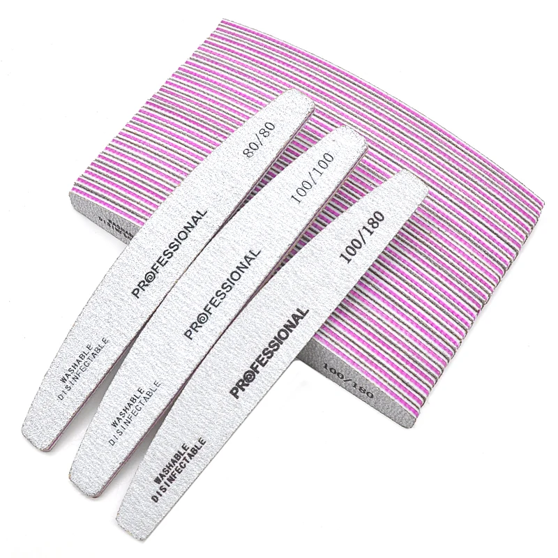 50/25 unids/pack limas de uñas lavables profesionales 100 a 180 media luna papel de lija fuerte lima duradera herramientas para uñas suministros de manicura